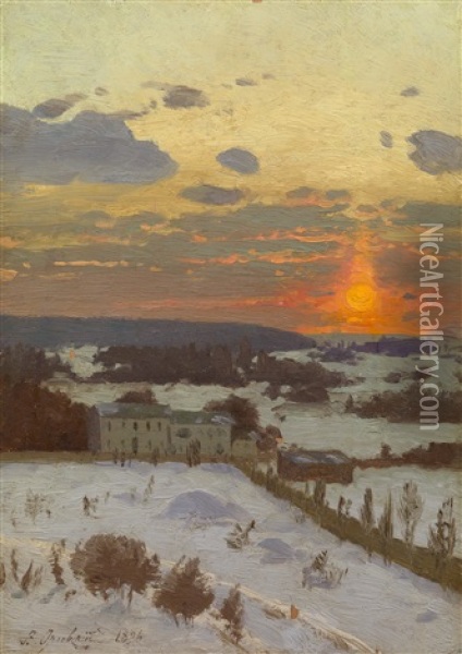 Winter Sunset Oil Painting - Vladimir Donatovitch Orlovsky