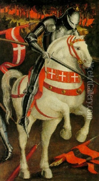 A Knight In Armor On A White Horse Oil Painting - Paolo Uccello