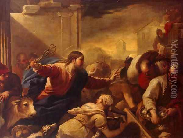 Expulsion of the Moneychangers from the Temple Oil Painting - Luca Giordano