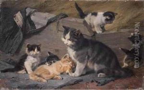 Katzenfamilie Oil Painting - Julius Adam