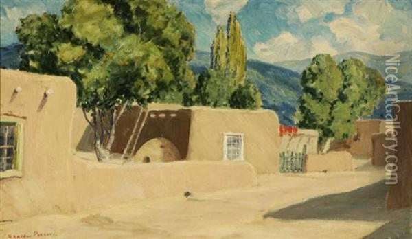 Taos Adobe Village Oil Painting - Sheldon Parsons