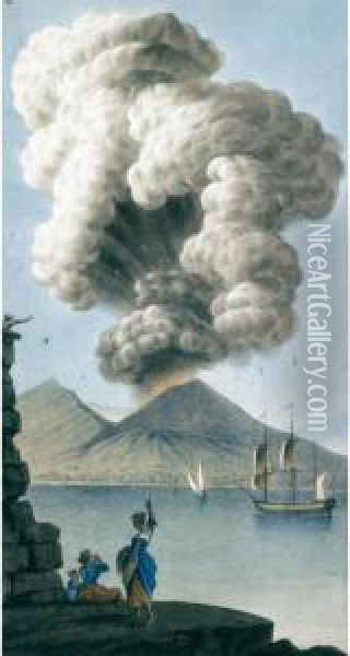 Veduta Della Grande Eruzione Del Monte Vesuvio Di Lunedi Mattina 9 Agosto 1779 Oil Painting - William Hamilton