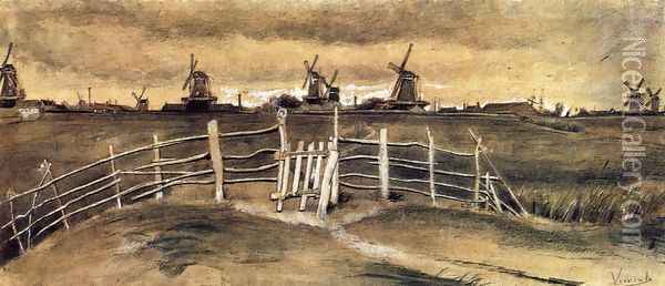 Windmils at Dordrecht Oil Painting - Vincent Van Gogh