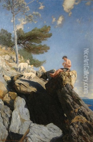 Bucolic Scene Oil Painting - Georg Mueller-Breslau