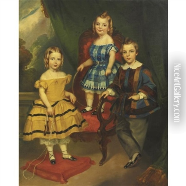 Portrait Of Three Children Oil Painting - John Harding
