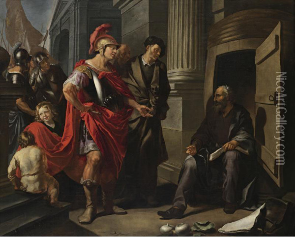 Property Of Ambrose Naumann
 

 
 
 

 
 Alexander The Great And Diogenes Oil Painting - Hendrick Heerschop or Herschop