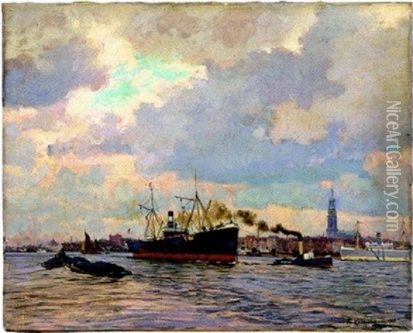 Hamburger Hafen Oil Painting - Friedrich Kallmorgen