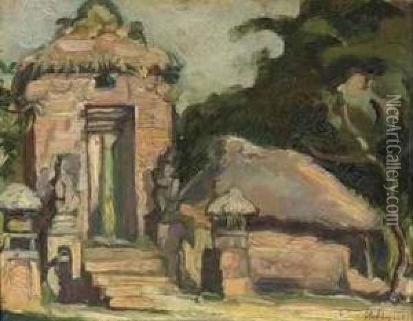 An Indonesian Temple Gate Oil Painting - Charles, Charley Sayers