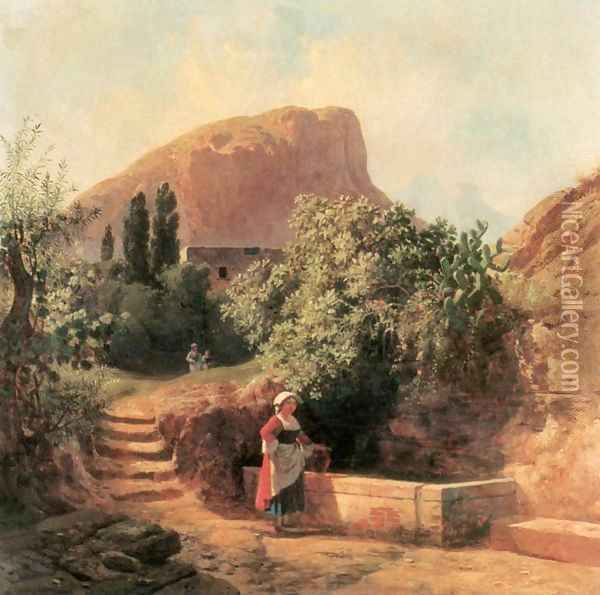 Italian Garden with Female Figure 1863 Oil Painting - Andras Marko