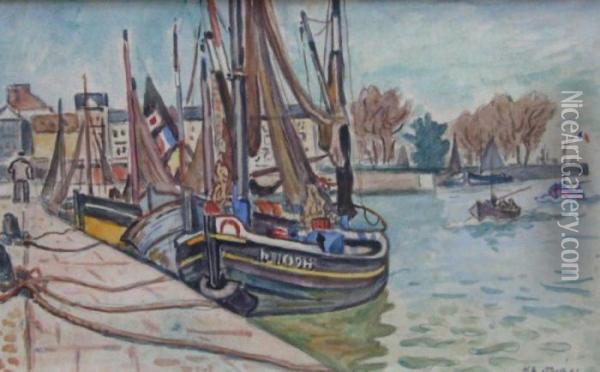 Bateaux Dans Le Port D'honfleur Oil Painting - Henri Lienard De Saint-Delis