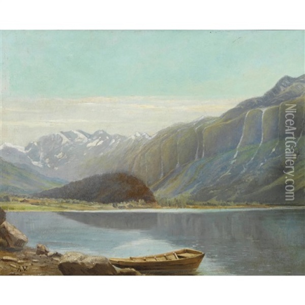 Brienzerseeufer Mit Ruderboot Oil Painting - Auguste Louis Veillon