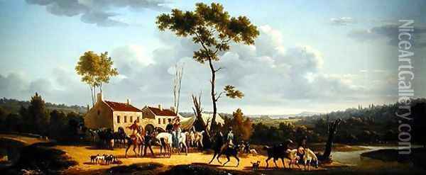 Travellers on Horseback in a Landscape Oil Painting - Bernard Edouard Swebach