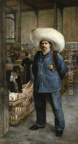 A Porter of the Market - Les Halles Oil Painting - Emile-Henri Blanchon