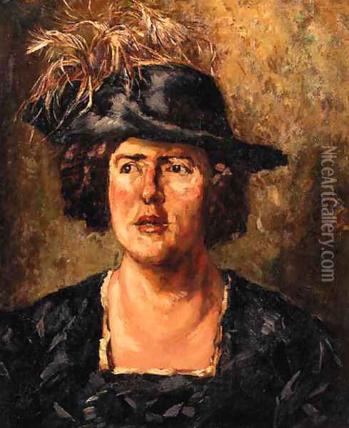Portrait of an elegant lady wearing feathered hat Oil Painting - Willem de Zwart