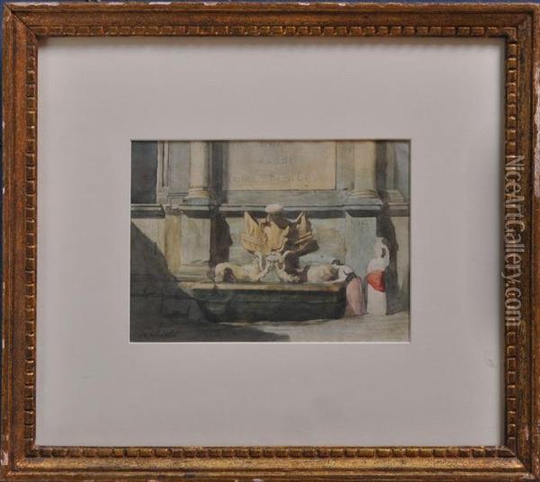 The Fountain Of Pope Julius, Rome Oil Painting - Henri Joseph Dubouchet