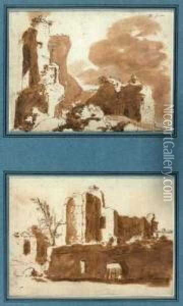 Deux Paysages De Ruines, En Italie, Sur Le Meme Montage Oil Painting - Bartholomeus Breenbergh