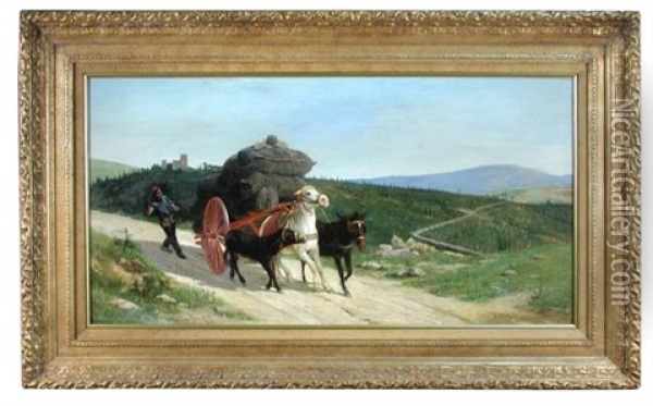 Tuscan Landscape With A Pony Cart Oil Painting - Arthur Lemon