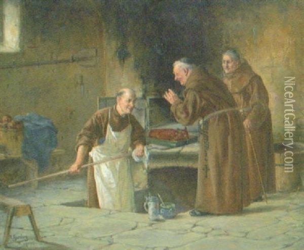 Munkar Forbereder Maltiden Oil Painting - Adolf Humborg