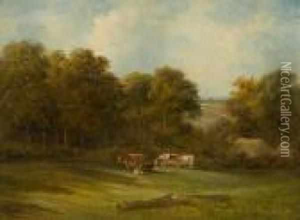 Cattle Grazing In Field Oil Painting - John Moore Of Ipswich