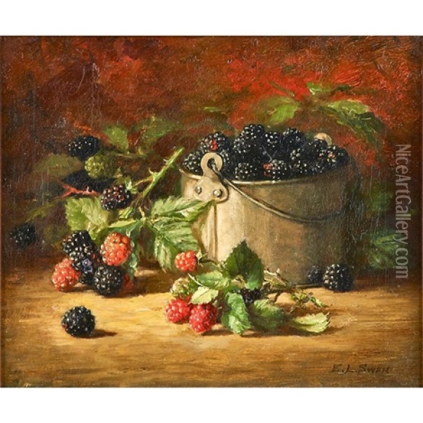 Still Life Of Raspberries Oil Painting - Emma Levina Swan
