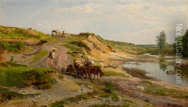 Alongside The River Oil Painting - Aleksandr Aleksandrovich Kiselev