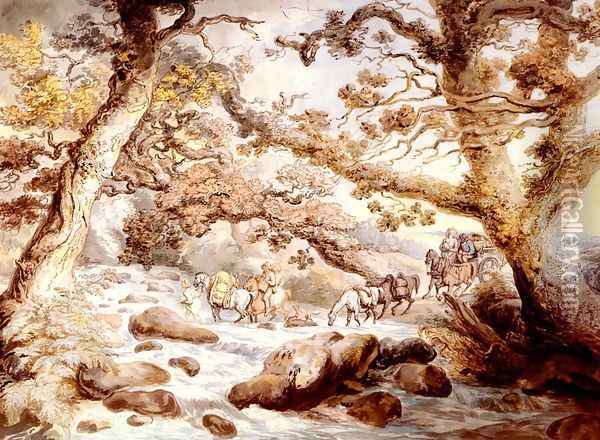 Fording The River Camel, Cornwall Oil Painting - Thomas Rowlandson
