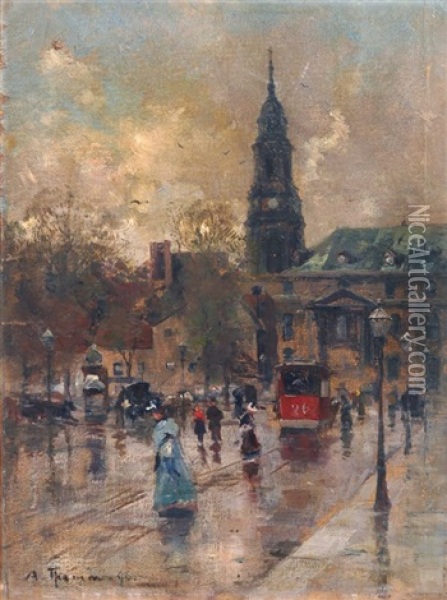 Die Kreuzkirche Vor Dem Brande Oil Painting - Adolf Gustav Thamm