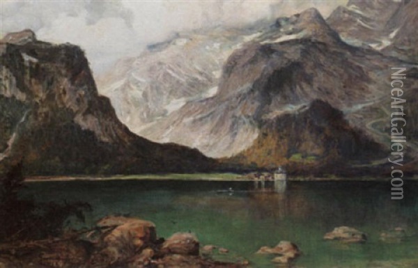 A Swiss Lake Oil Painting - Fritz Grotemeyer