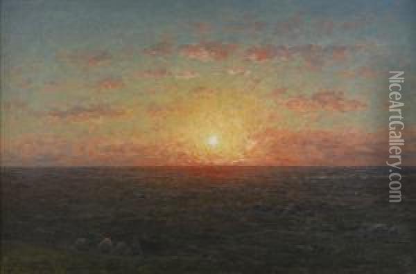 Solnedgang Over Havet Oil Painting - Per Ekstrom