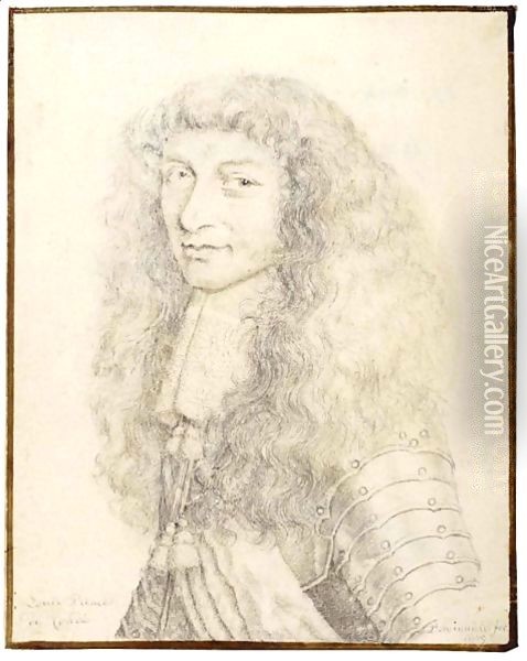 Portrait Of Louis Prince De Conde In Armour, Half Length Oil Painting - Pierre Mignard