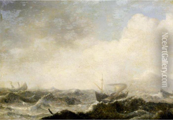 Smalschips In A Heavy Seas Oil Painting - Pieter the Younger Mulier