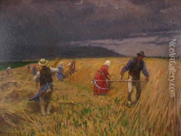 Wheat Threshers Oil Painting - Stefan Simony