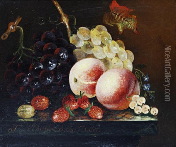 Still Life Of Fruit On A Ledge (+ Another; Pair) Oil Painting - Thomas Whittle the Elder