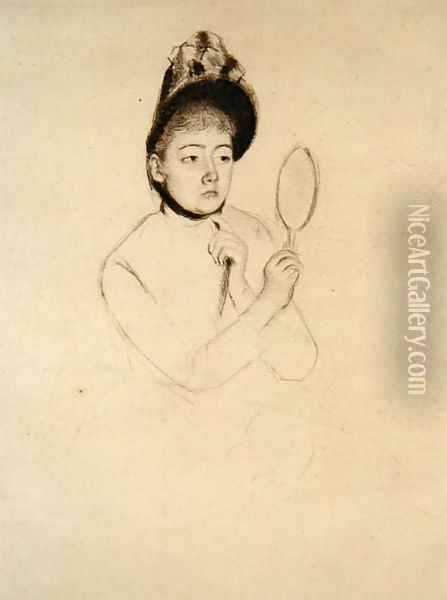 Femme au Mirror Oil Painting - Mary Cassatt
