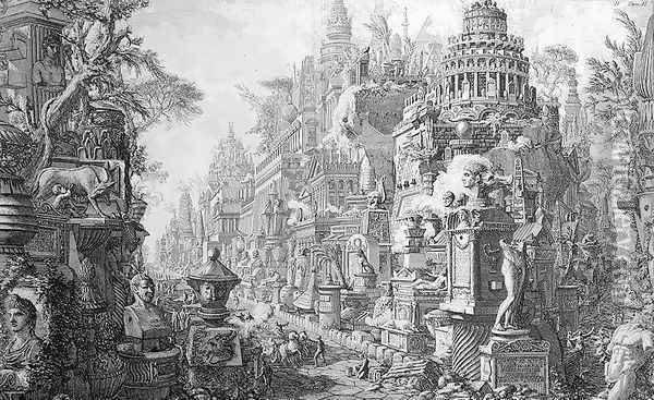 Allegorical Frontispiece of Rome and its history, from 'Le Antichita Romane de G.B. Piranesi 1756, published in Paris, 1835 Oil Painting - Giovanni Battista Piranesi