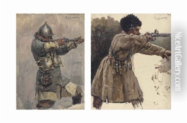 Two Studies For 'siberia's Conquest By Yermak' Oil Painting - Vasili Ivanovich Surikov