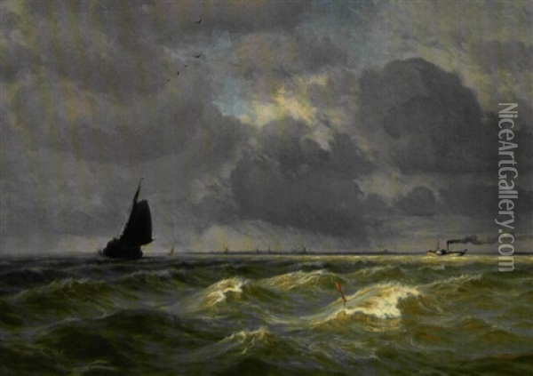 Sejlbade Og Dampskib Ud For Den Hollandske Kyst Oil Painting - Vilhelm Karl Ferdinand Arnesen