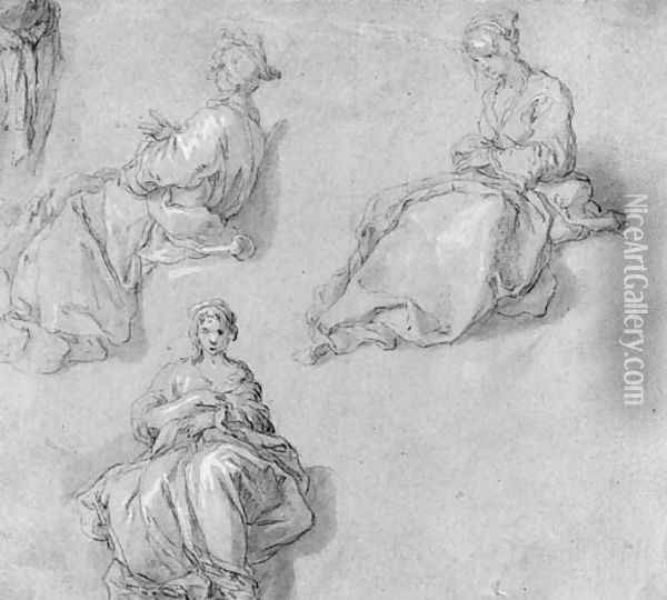 Three Studies of a seated young Girl Oil Painting - Abraham Bloemaert