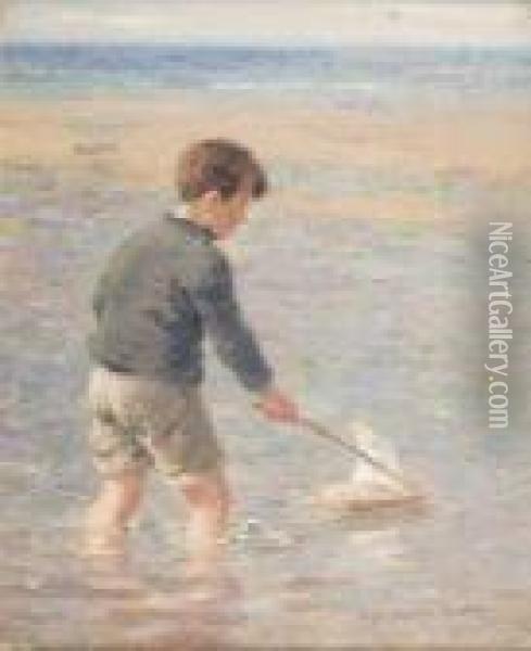 Sailing The Toy-boat Oil Painting - William Mason Brown