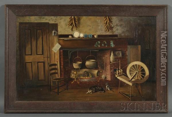 Nantucket Cottage Hearth Oil Painting - James Walter Folger