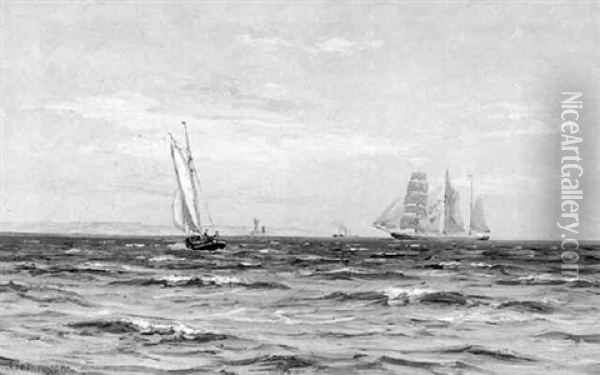 Marine, Skibe Pa Havet, En Solskinsdag Oil Painting - Vilhelm Karl Ferdinand Arnesen
