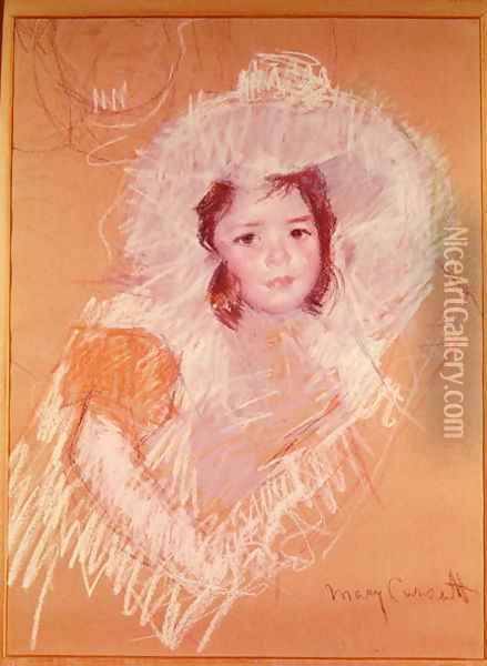 Bust of a Young Girl or Margot Lux with a Large Hat Oil Painting - Mary Cassatt