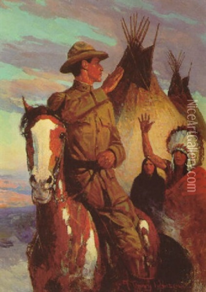 Young Brave Goes To War Oil Painting - Frank Tenney Johnson