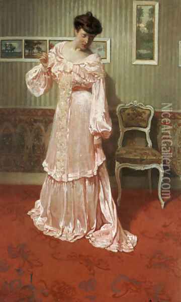 A Lady in a Pink Dress Oil Painting - Aime Stevens