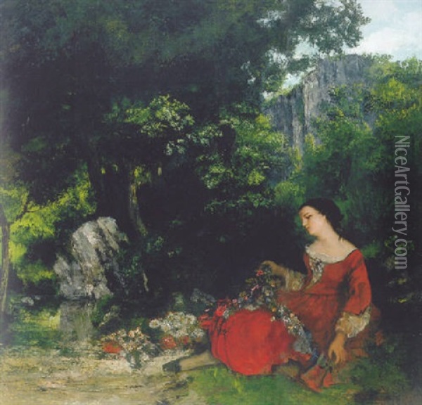 Femme A La Guirlande Oil Painting - Gustave Courbet