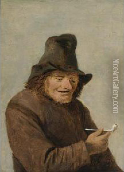 A Man With A Hat Smoking A Pipe Oil Painting - Joos van Craesbeeck
