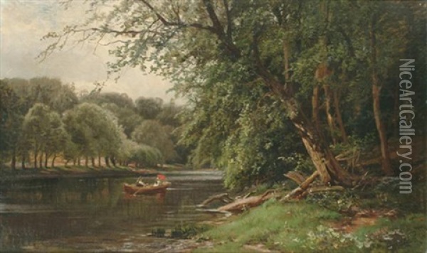 Trees By A River Oil Painting - Edmund Darch Lewis