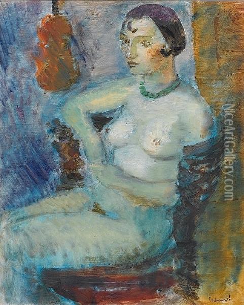 Seated Nude Female Figure With Hanging Violin Oil Painting - Isaac Grunewald