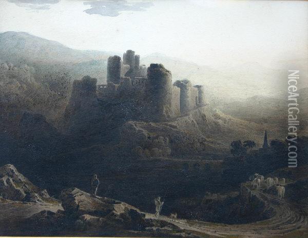 Moonlit - Chepstow Castle Oil Painting - John Martin