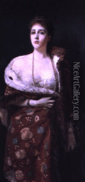 Portrait Of The Duchess Of Fondi Oil Painting - Francesco Paolo Michetti